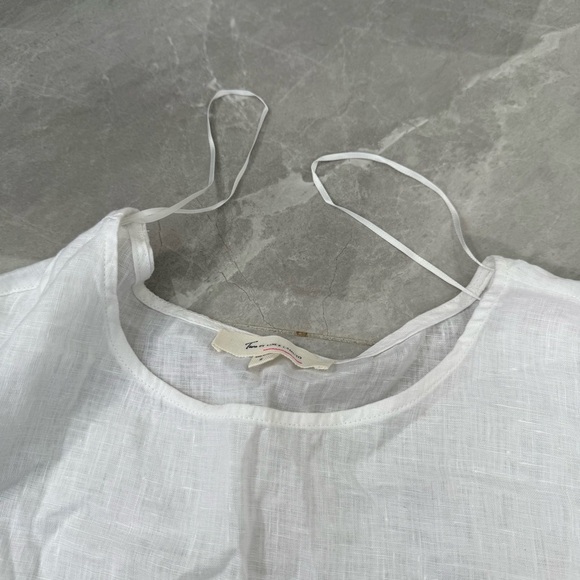 Women’s Two By Vince Camuto 100% Linen Short Sleeve Tie Up Top Small - Picture 9 of 16